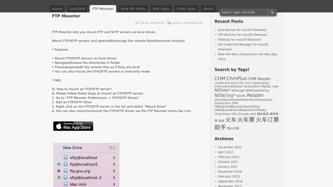 FTP Mounter Landing page