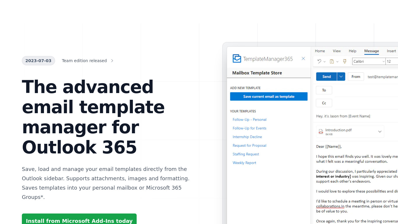 TemplateManager365 Landing page