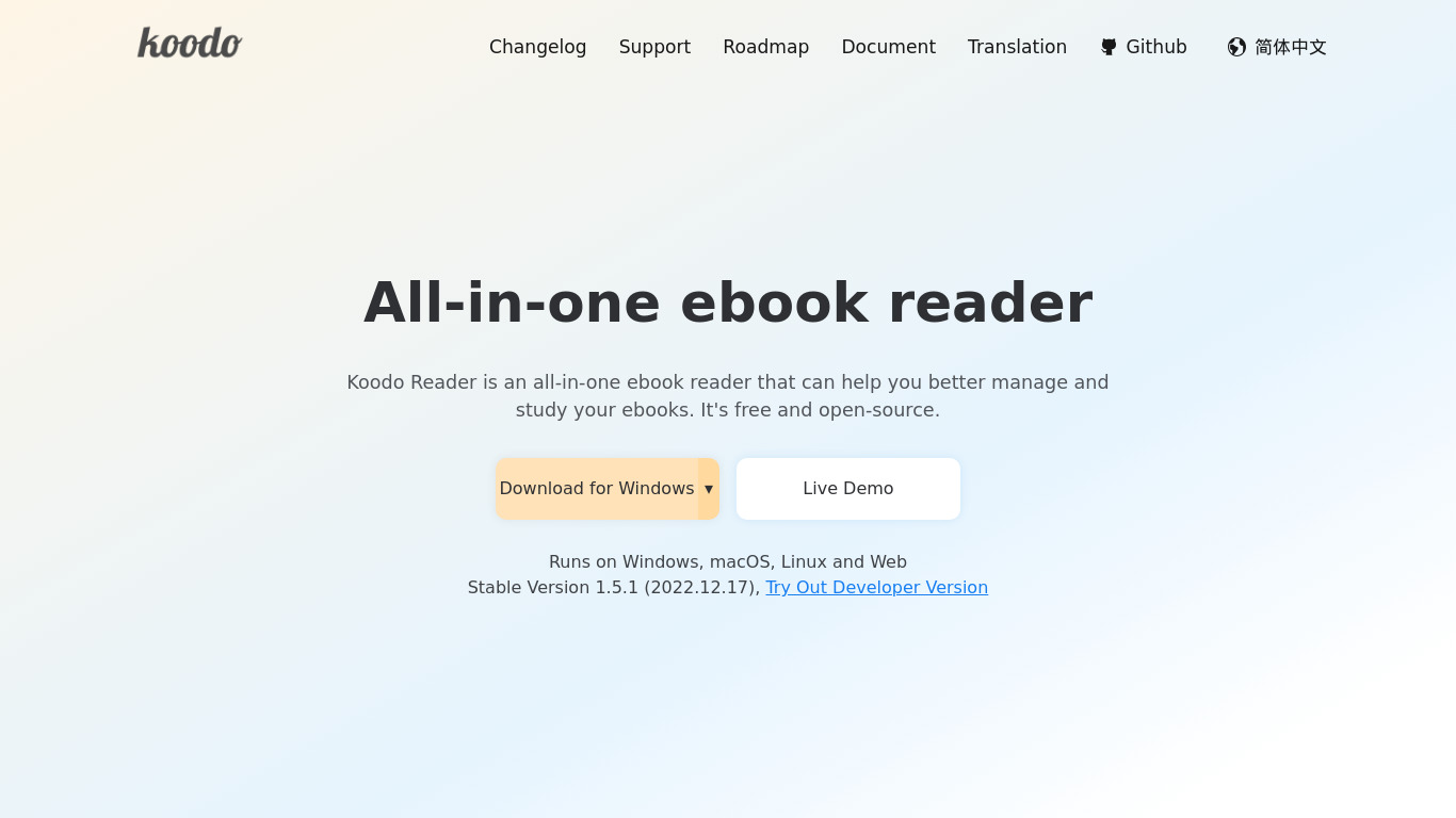 Koodo Reader Landing page