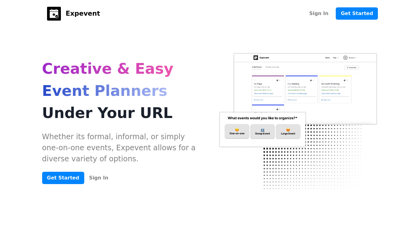 Expevent Landing page