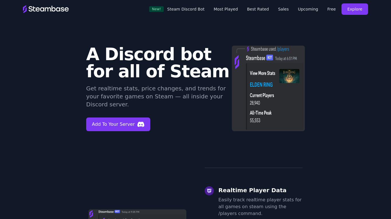 Steam Discord Bot Landing page