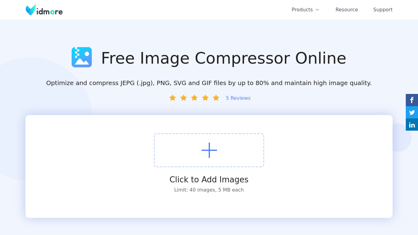 Vidmore Free Image Compressor Landing page