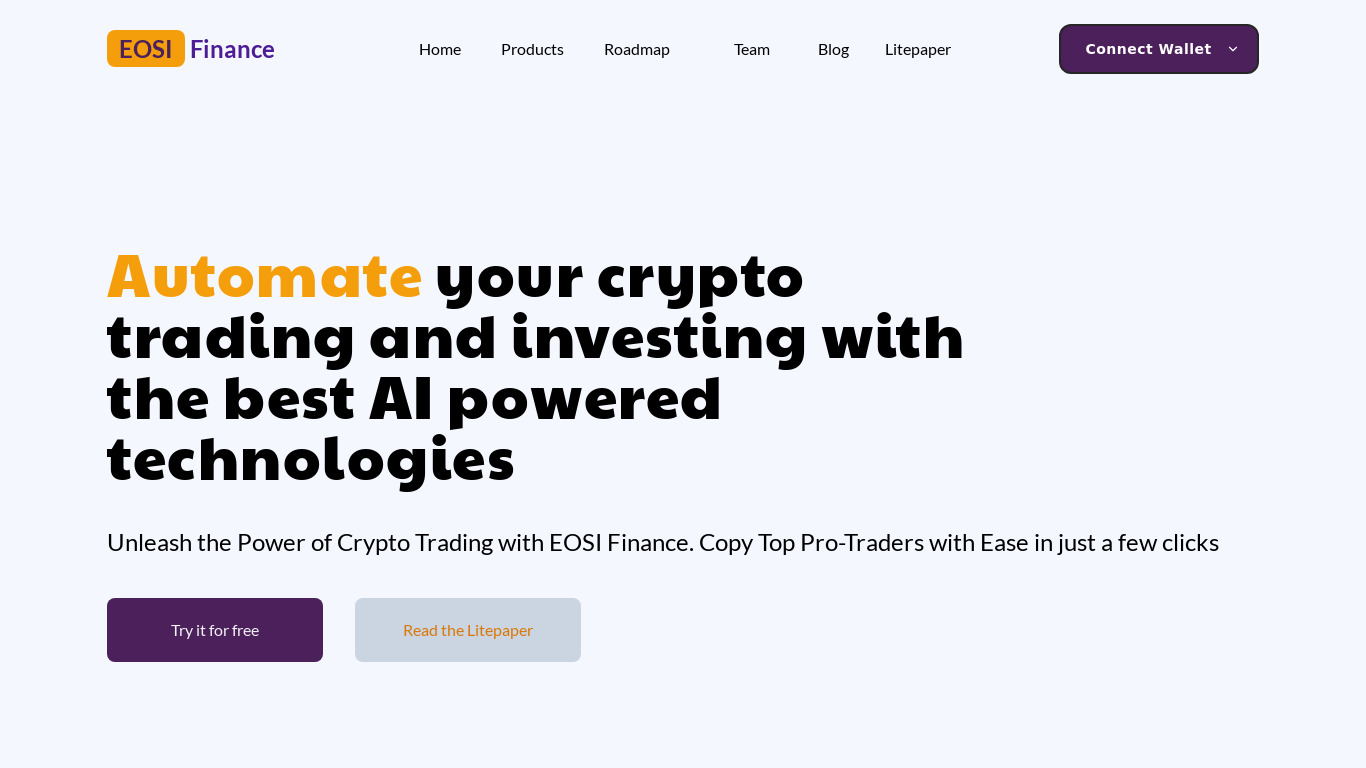 EOSI Finance Landing page