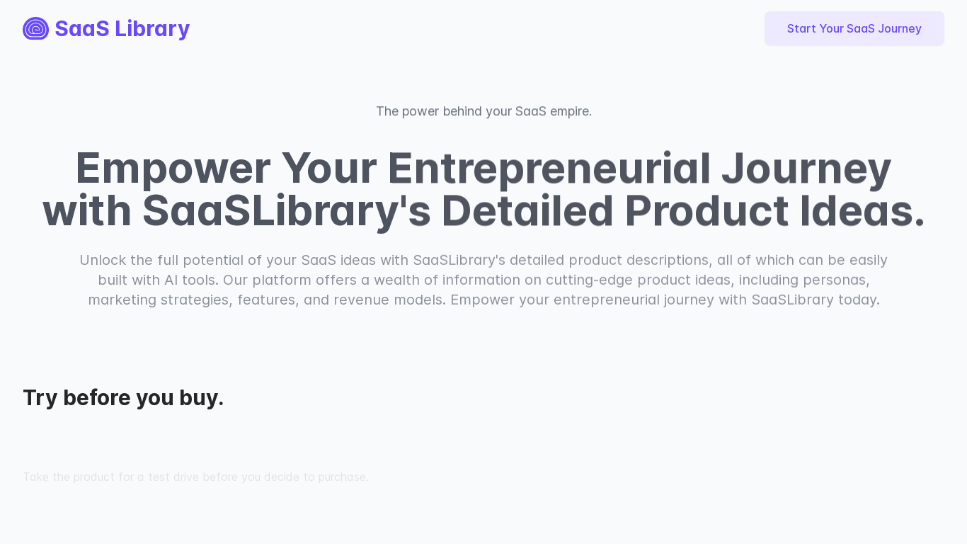 SaaS Library —Empower Your Journey Landing page