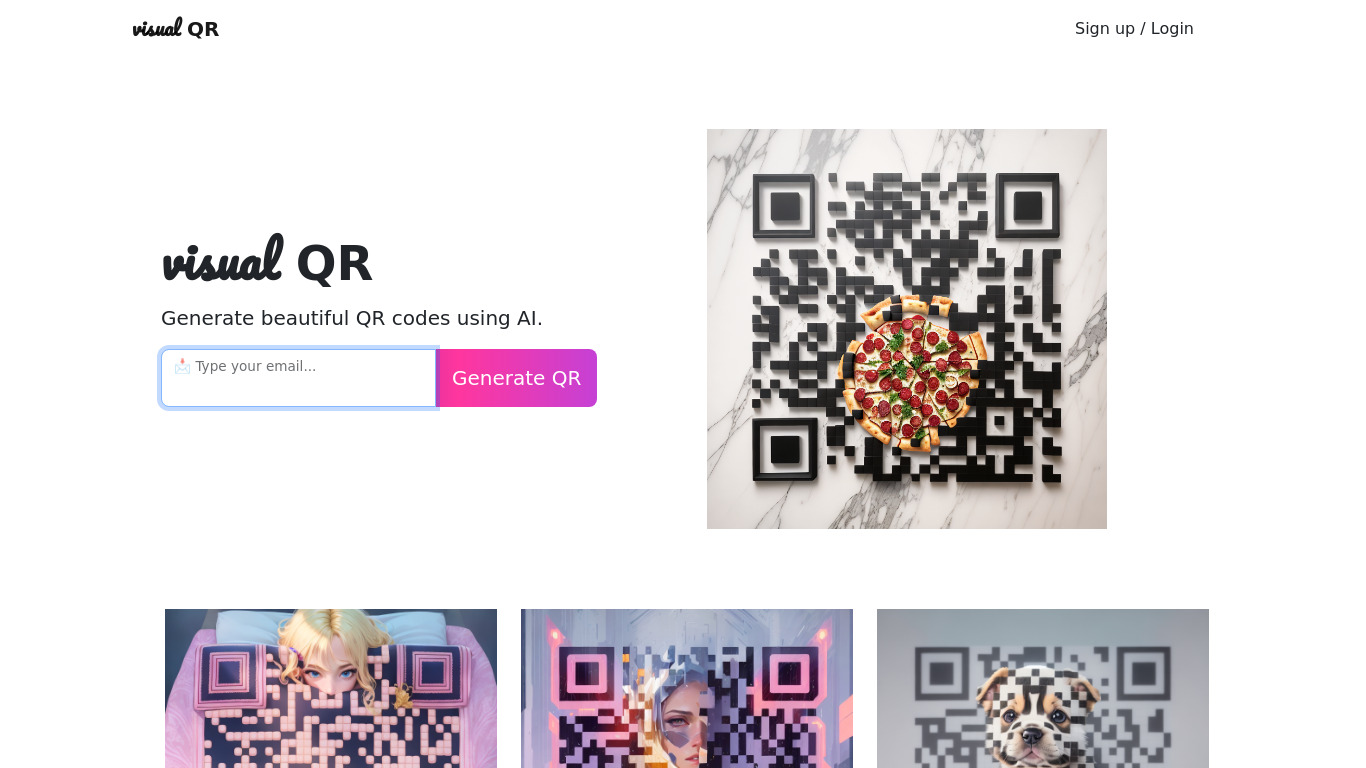 VisualQR Landing page