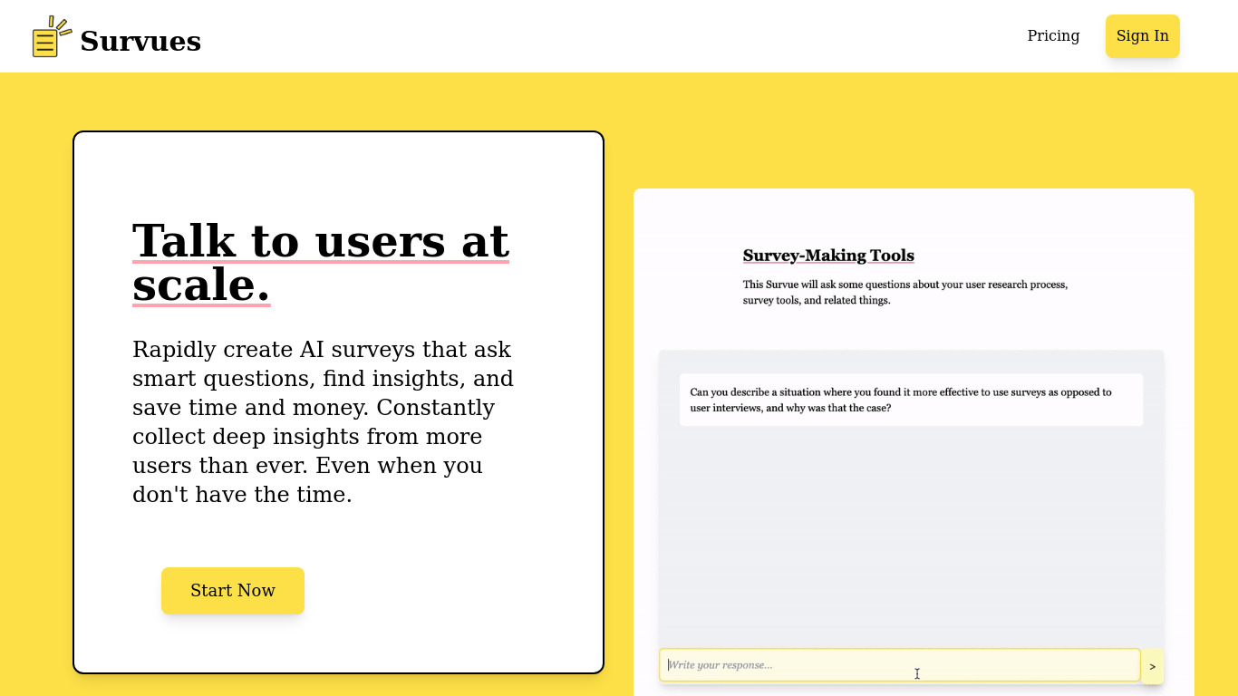 Survues Landing page