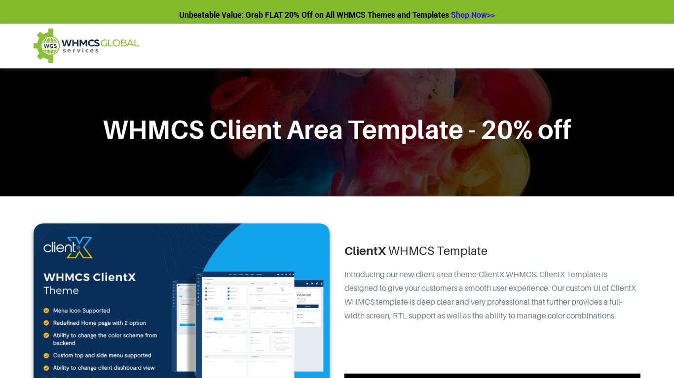 ClientX WHMCS Template Landing page