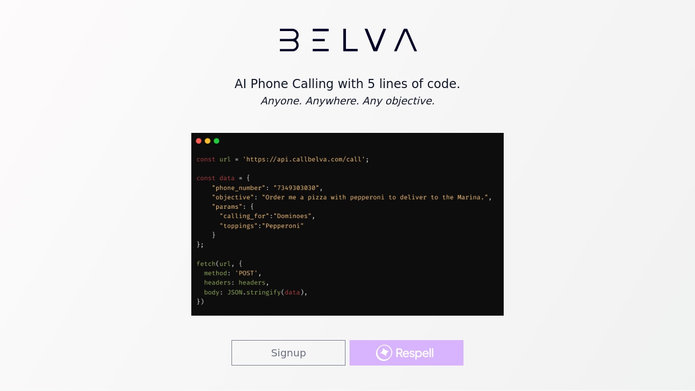 Belva AI Landing page