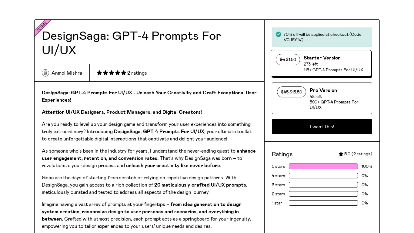 DesignSaga: GPT-4 UX Prompts Landing page