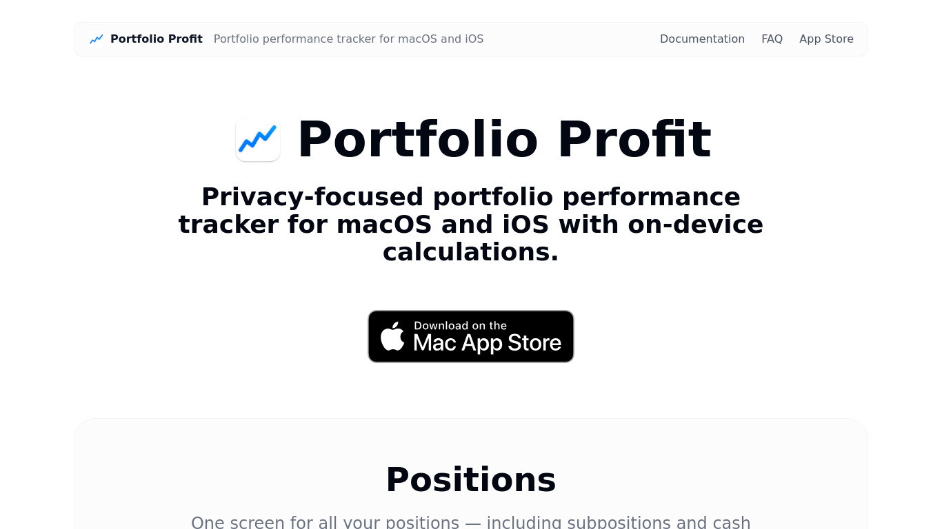 Profit: Portfolio Performance Tracker Landing page