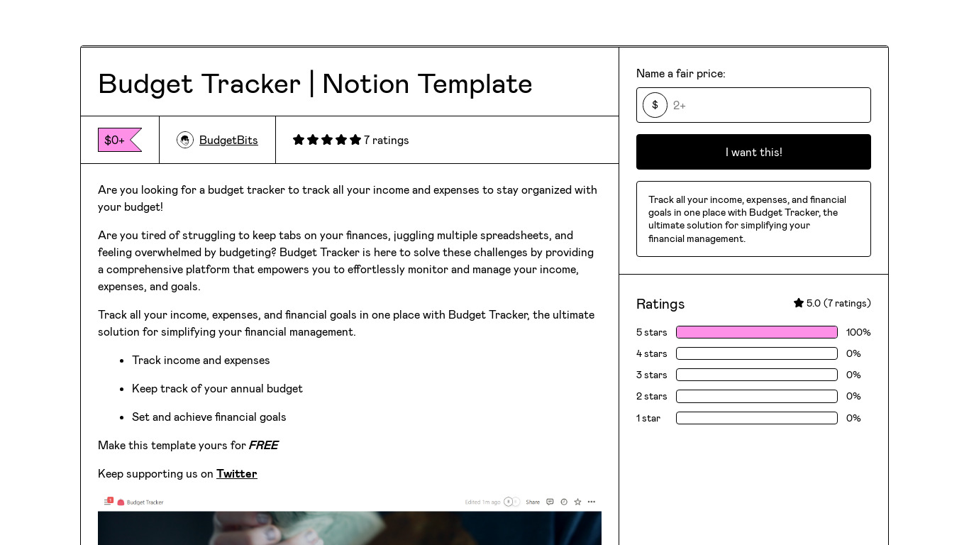 Budget Tracker | Notion Template Landing page
