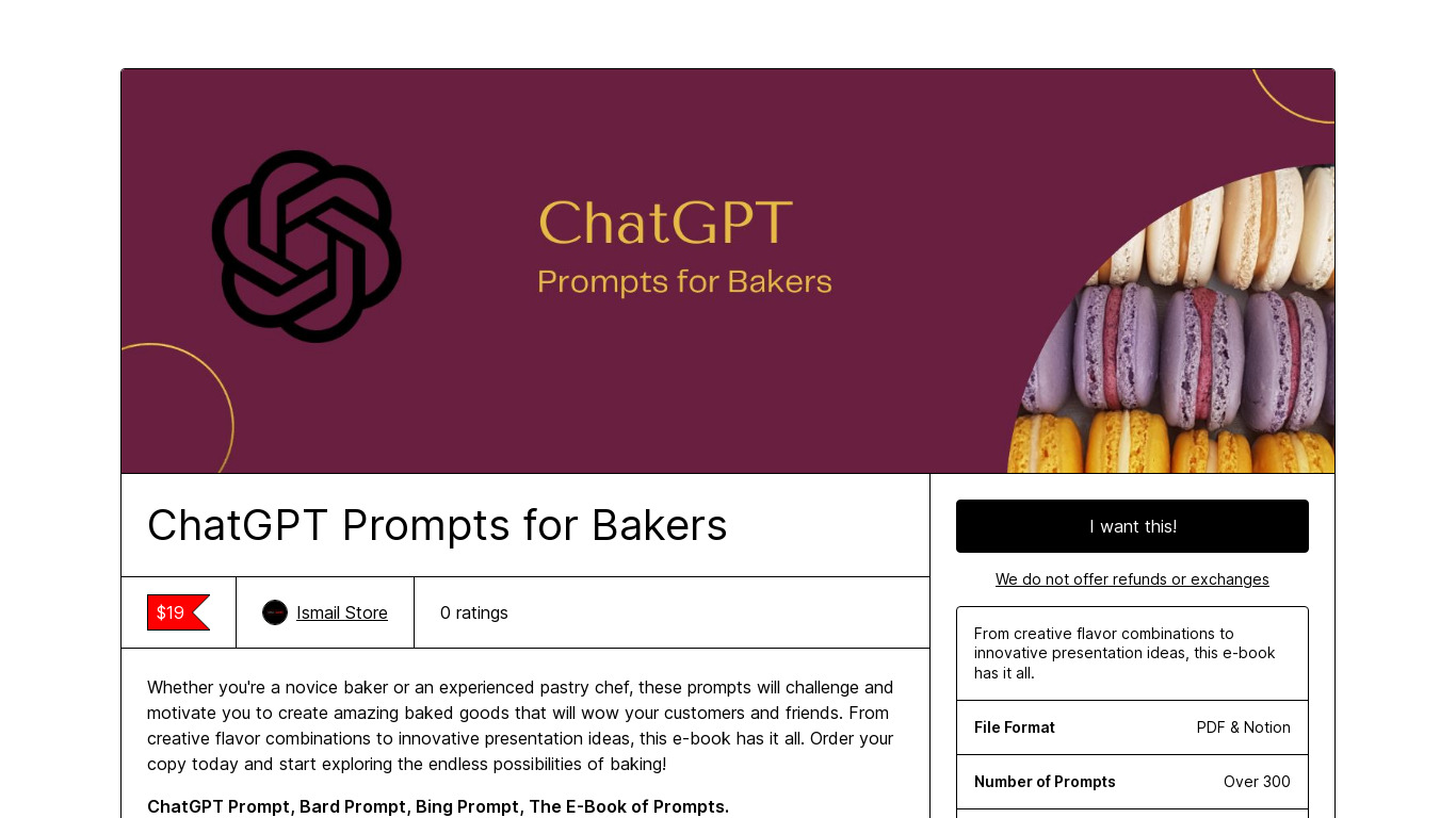 ChatGPT Prompts for Bakers Landing page