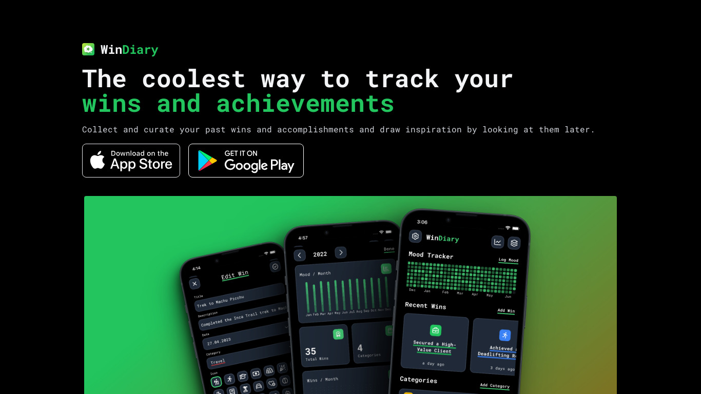 WinDiary - Mood Tracker Landing page
