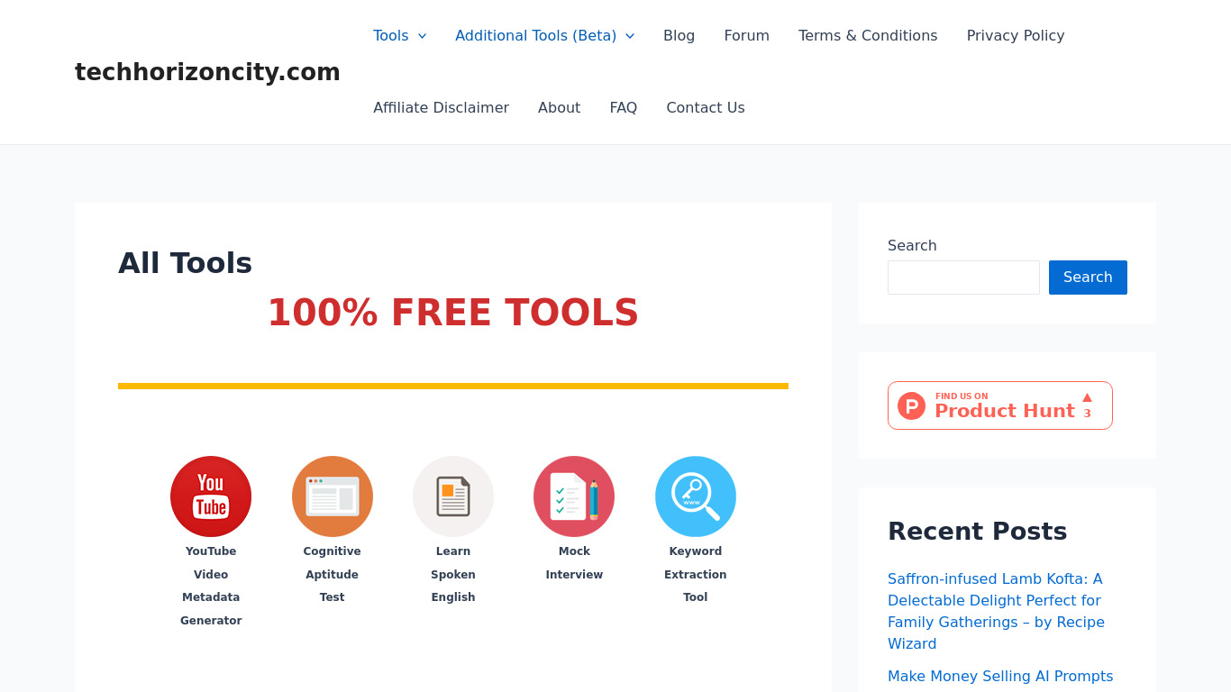 Free AI Tools Landing page