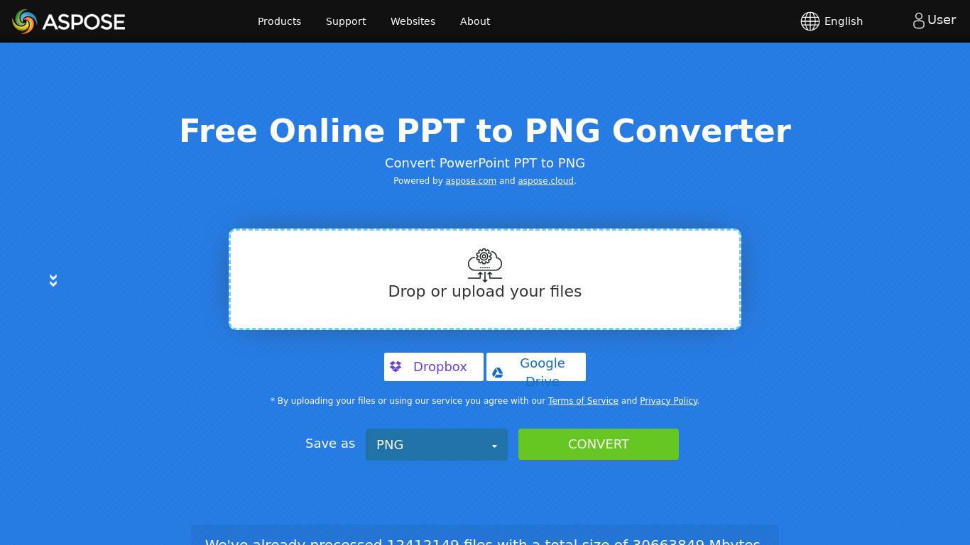 Aspose PowerPoint to PNG converter Landing page