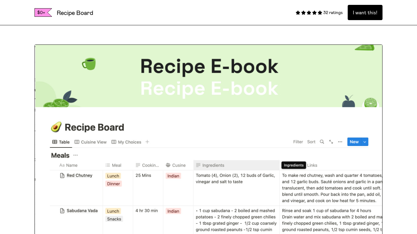 Recipe Board: Ultimate Notion Template Landing page