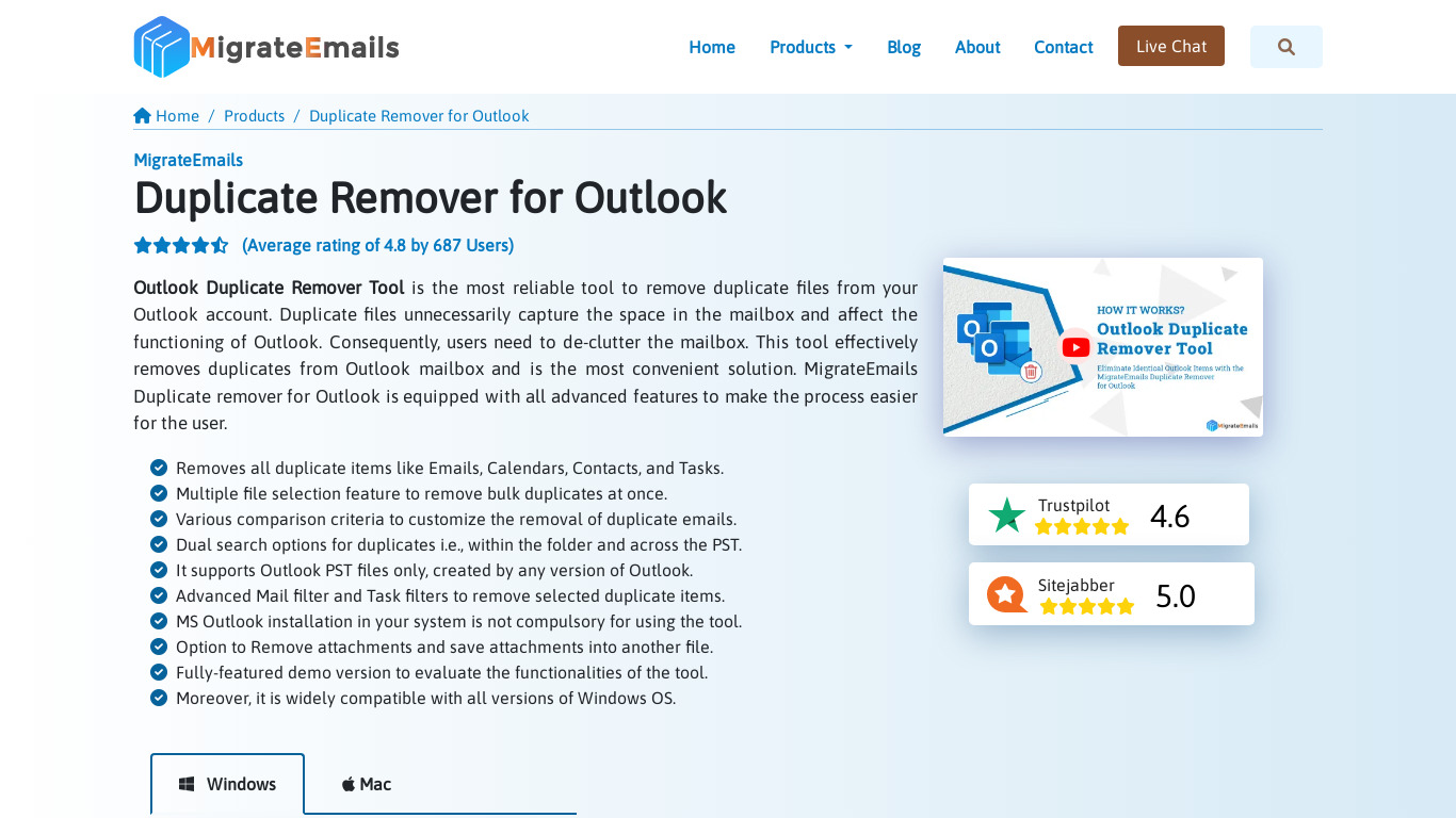 MigrateEmails Duplicate Remover for Outlook Landing page
