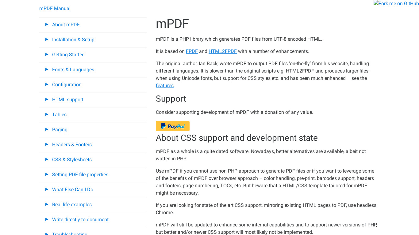 mPDF Landing page
