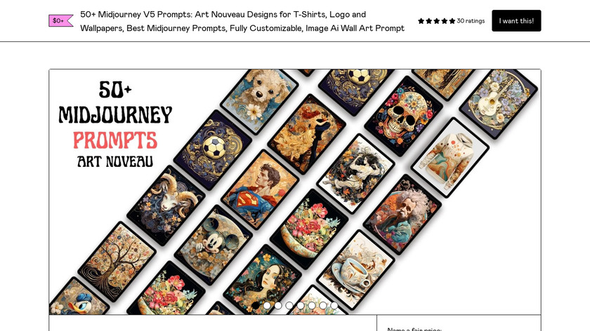 50+ Midjourney V5 Prompts Landing Page