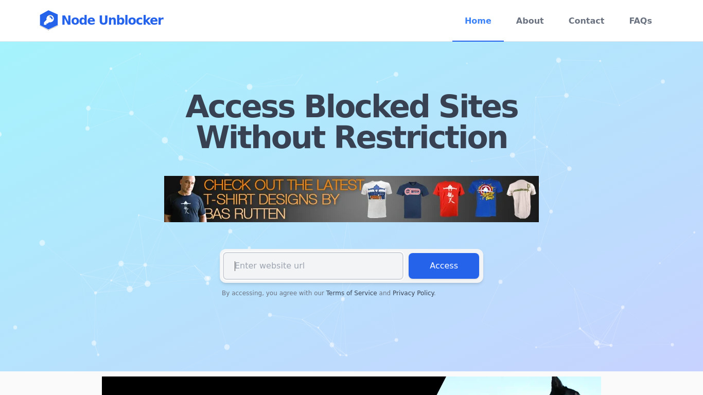 NodeUnblocker.net Landing page