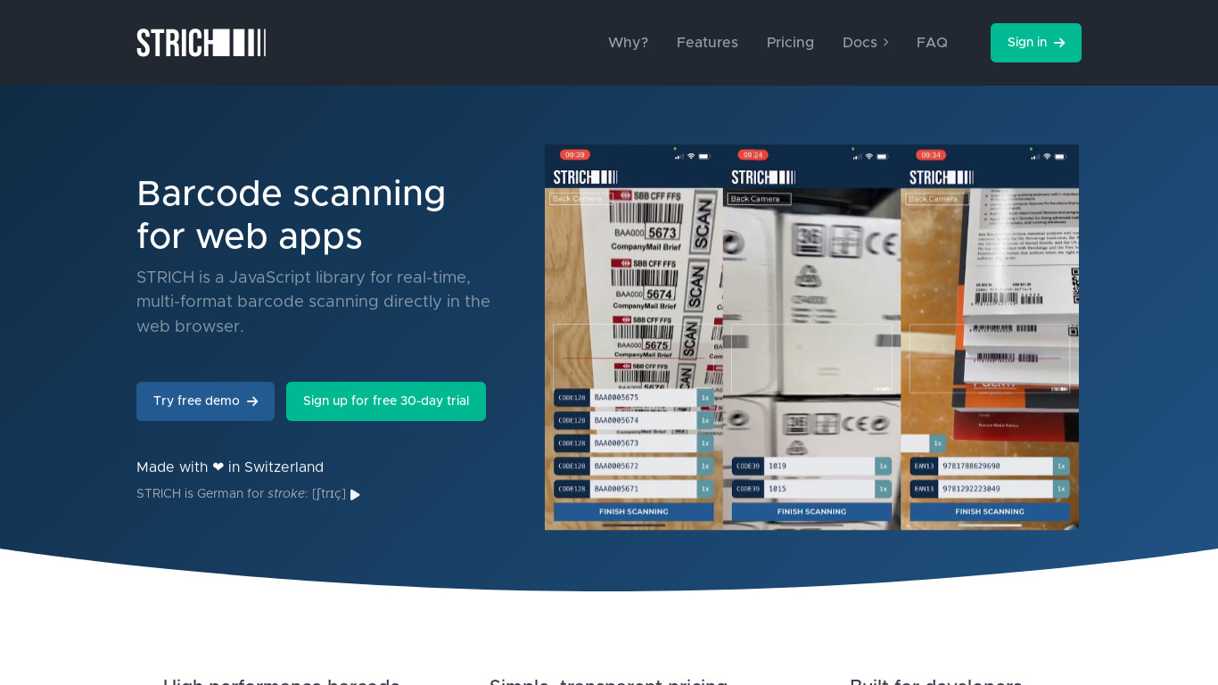 Strich.io Landing page