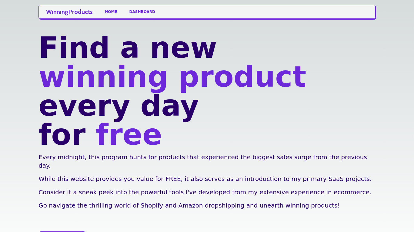 WinningProducts.co Landing page