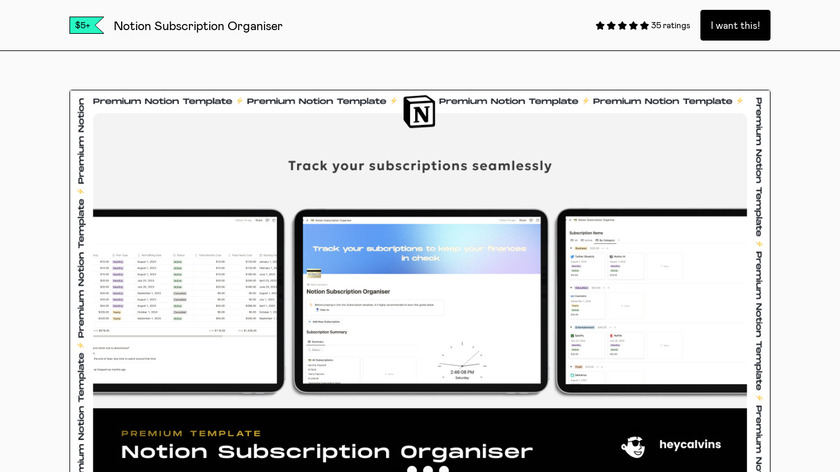 Notion Subscription Organiser Landing Page