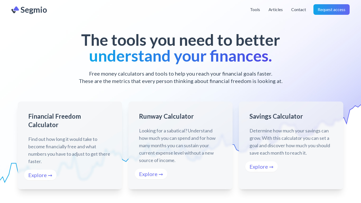 Segmio Financial Tools Landing page