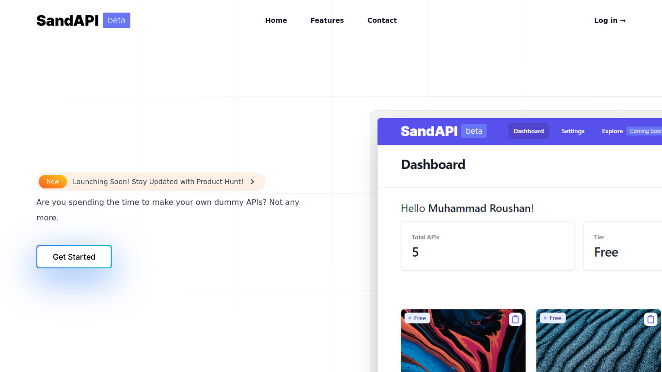 Sand API Landing page