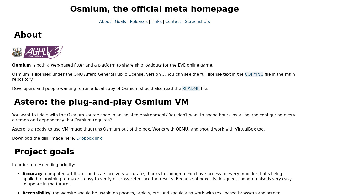 Osmium EVE Landing page