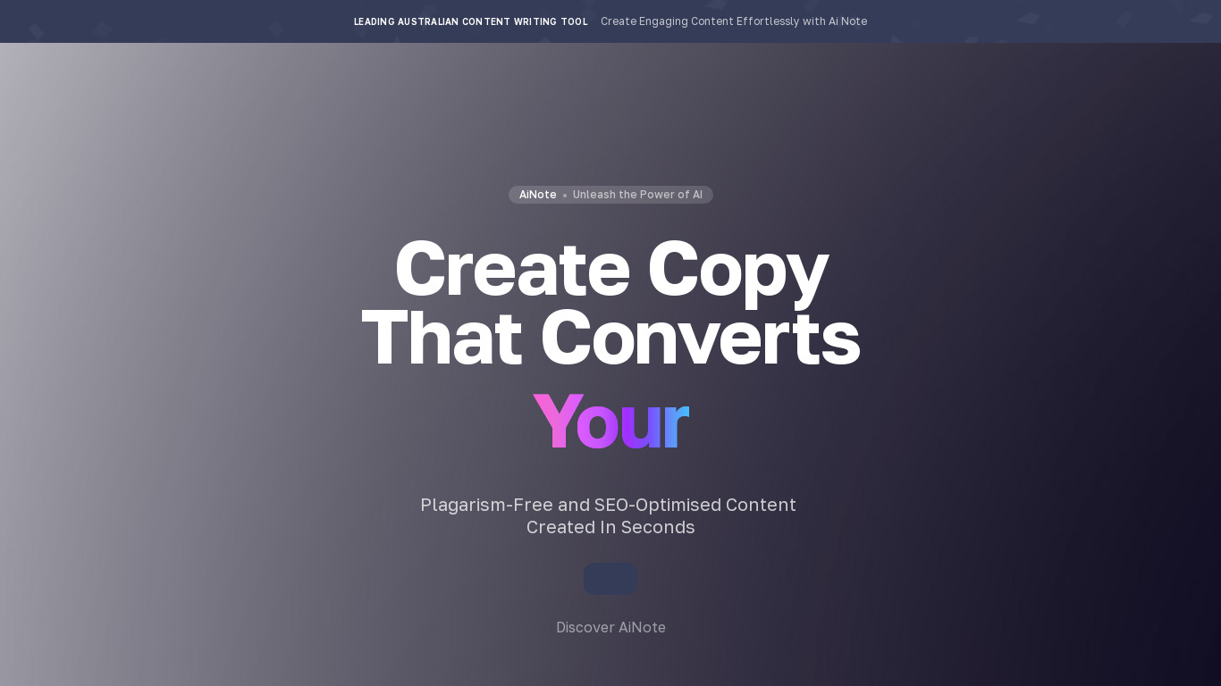 Ai Note - Ai Writing Tool Landing page