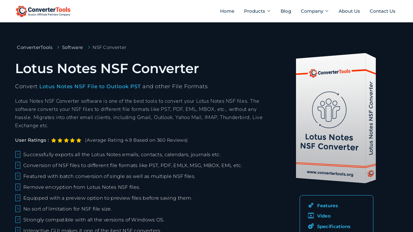 Lotus Notes NSF Converter Landing page