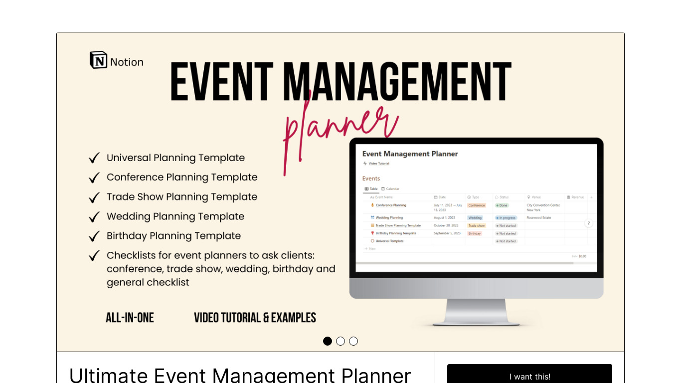 Event Management Planner Landing page