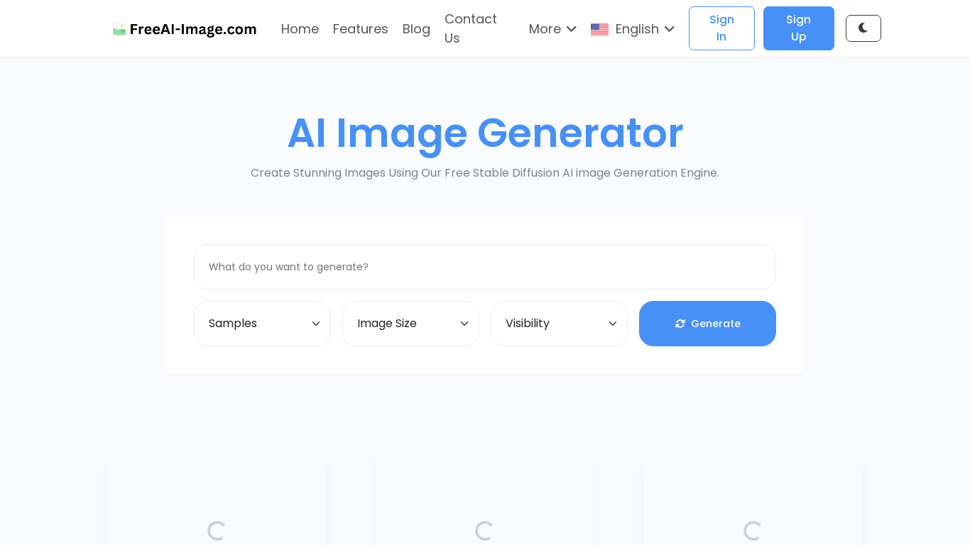 FreeAI-Image.com Landing page