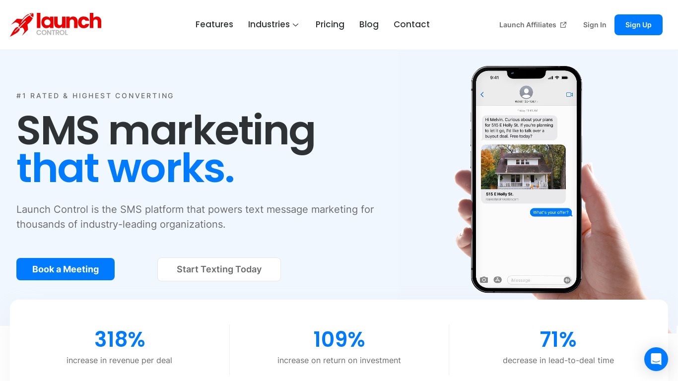 Launch Control SMS Landing page