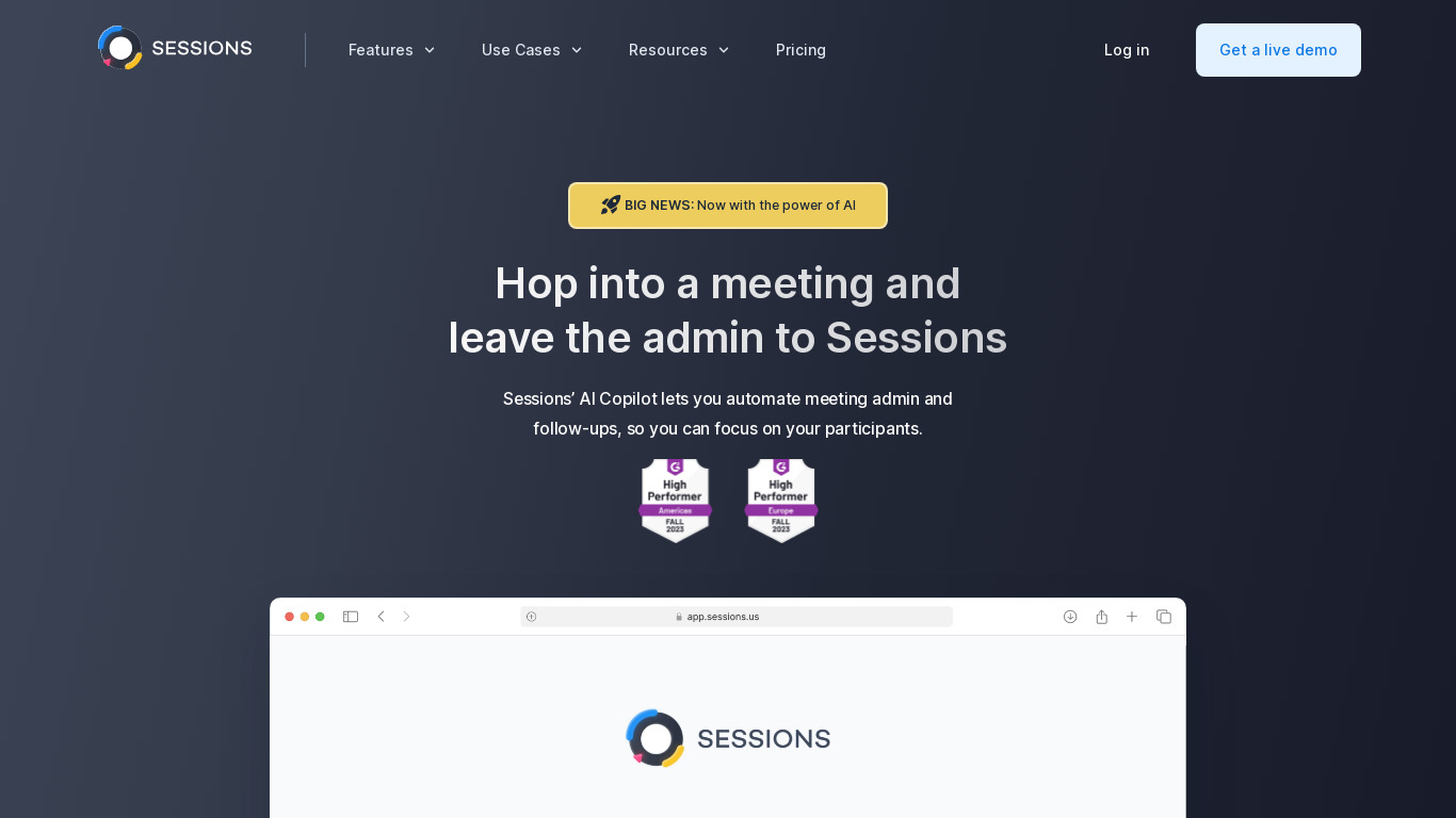 Sessions.us Landing page