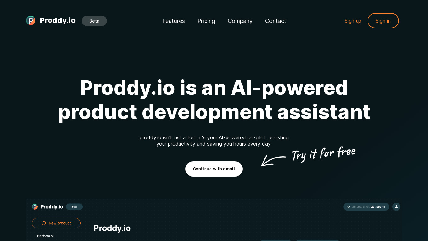 Proddy.io Landing page