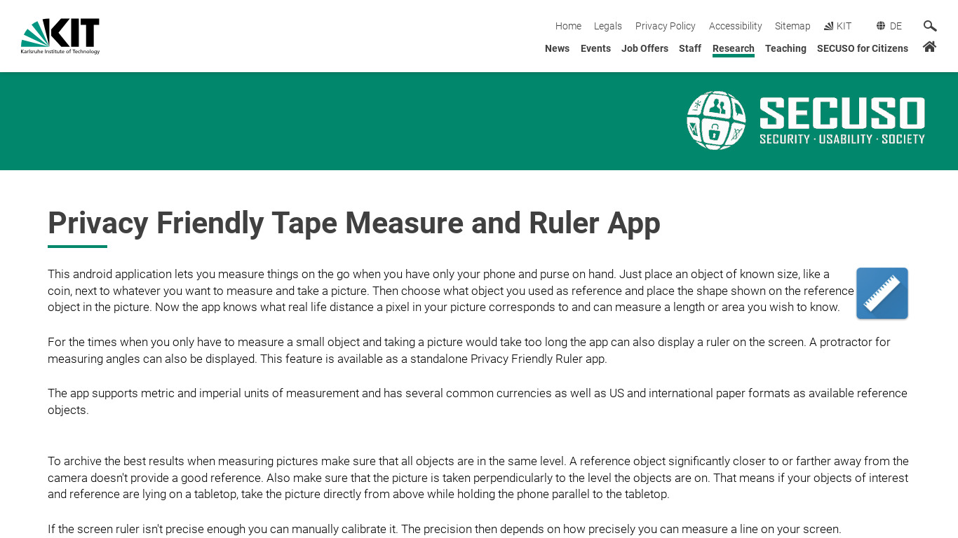 Privacy Friendly Ruler Landing page
