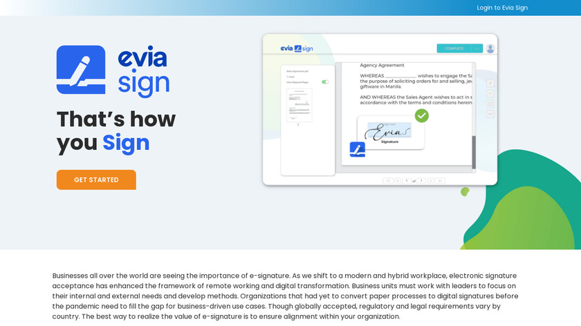 Evia Sign Landing Page