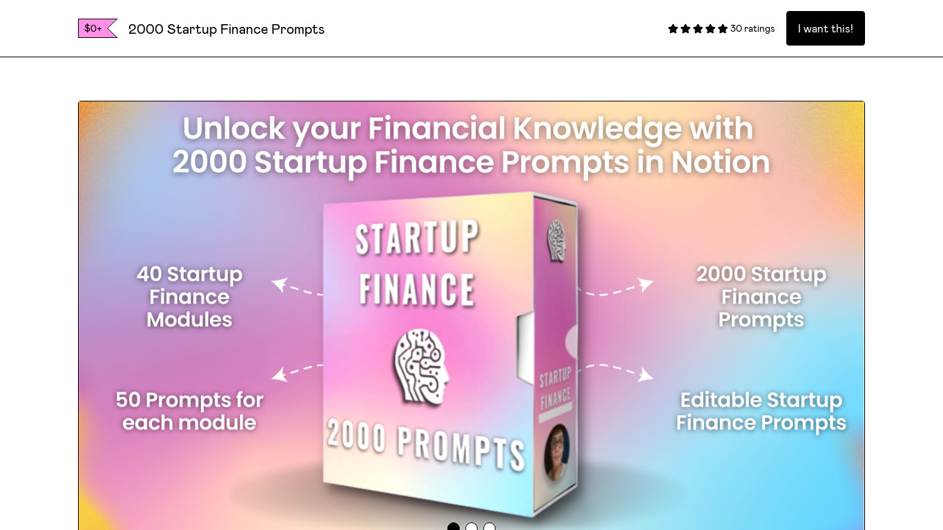 2000 Startup Finance Prompts Landing page