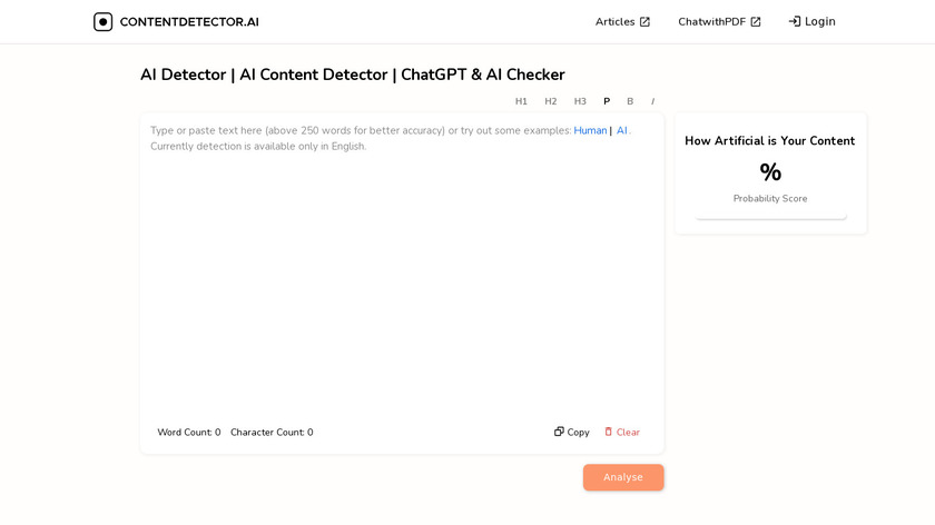 AI Detector by ContentDetector.AI Landing Page