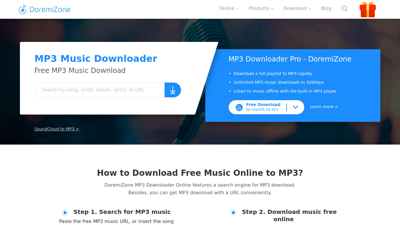 DoremiZone MP3 Music Downloader Landing page