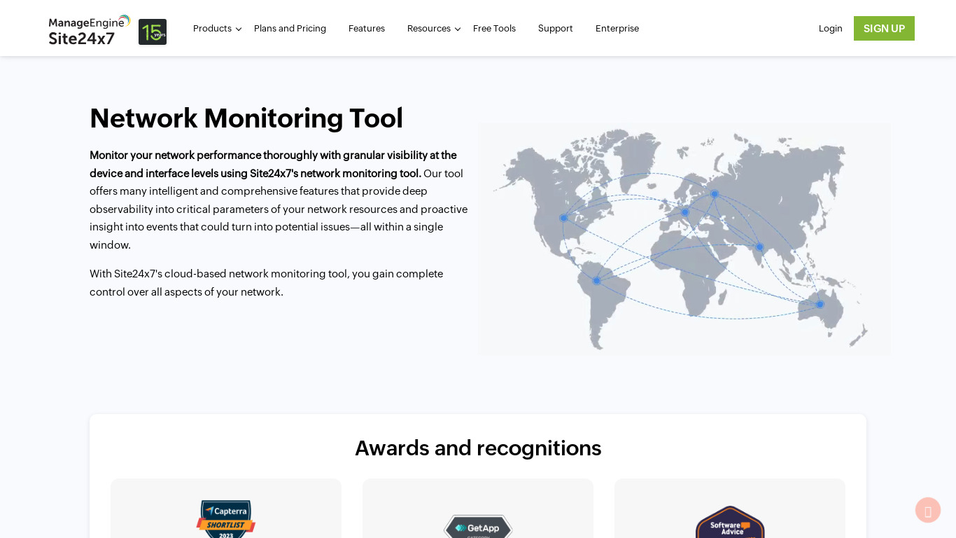 Site24x7 Network Monitoring Landing page