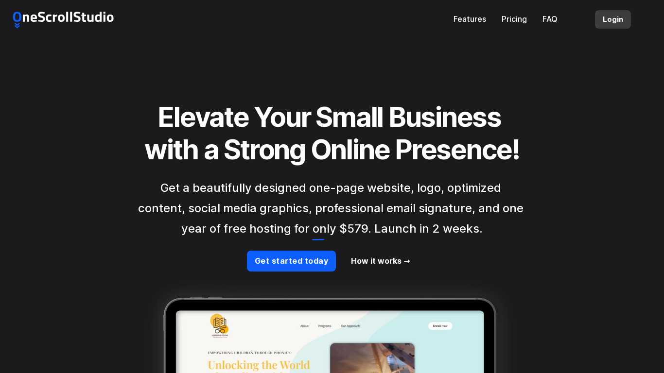 OneScrollStudio Landing page