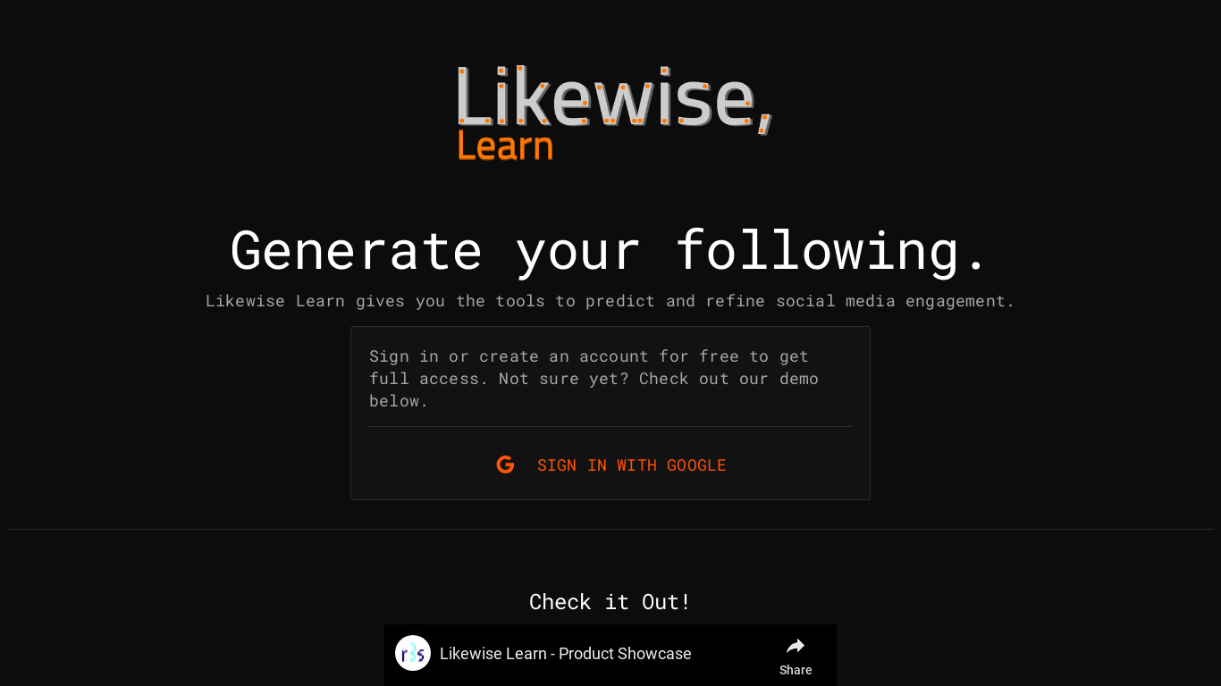 Likewise Learn Landing page