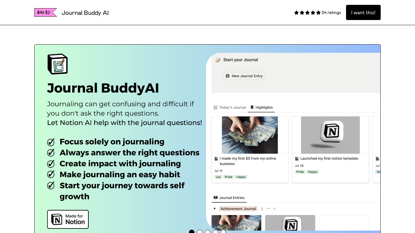 Journal BuddyAI Landing page