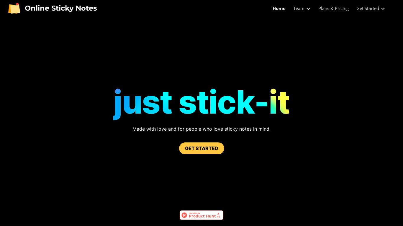 Online Sticky Notes Landing page