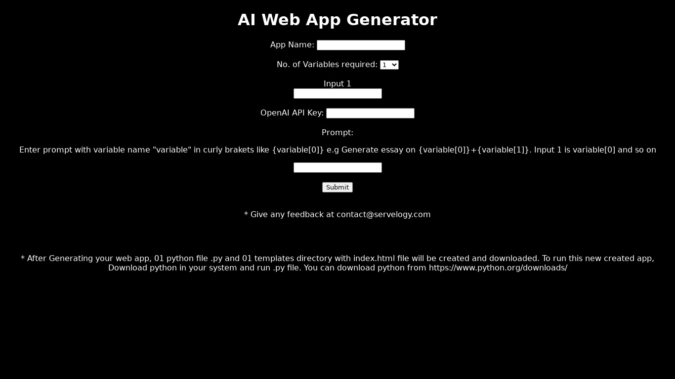 AI web app generator Landing page