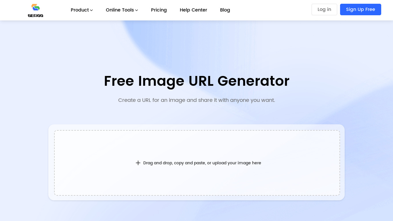 Gemoo Image URL Generator Landing page