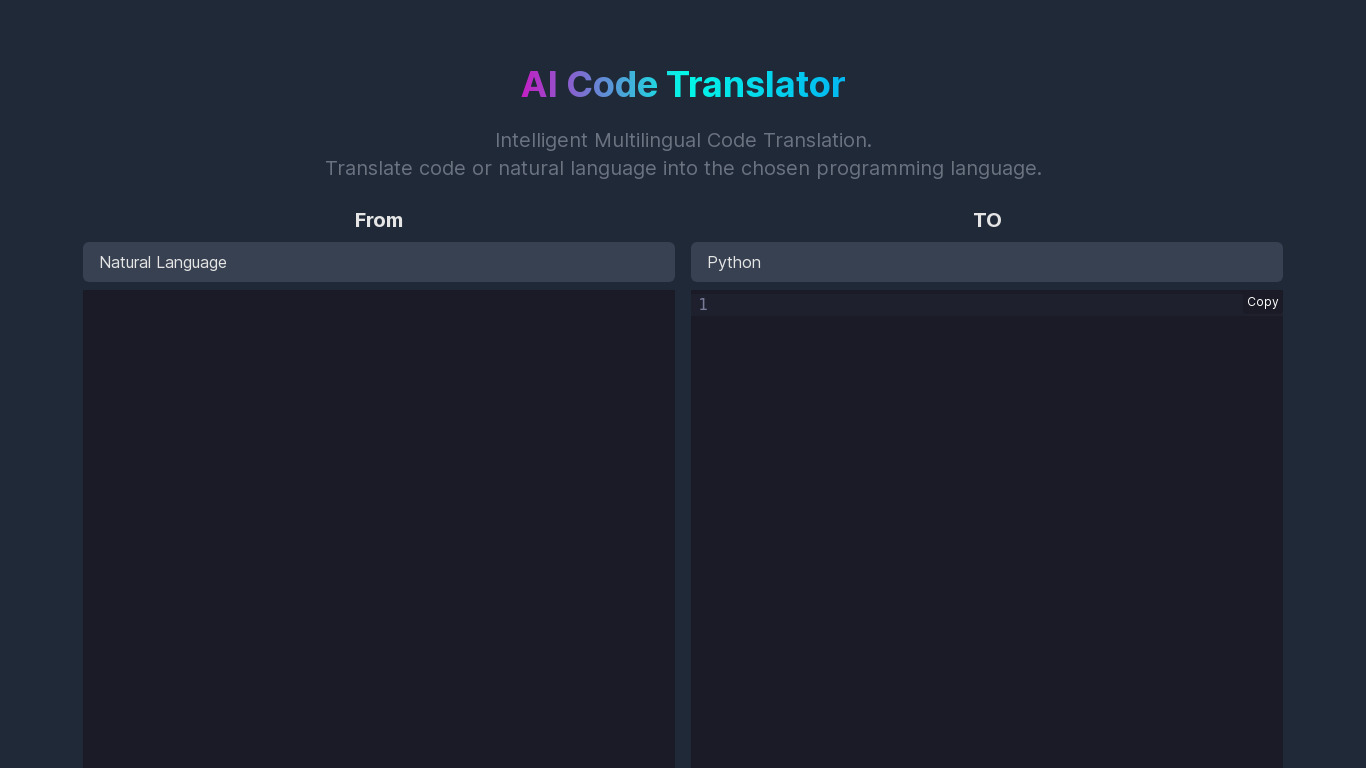 AI Code Translator Landing page